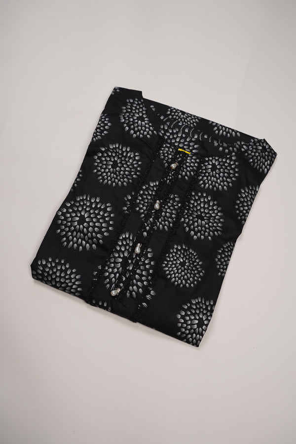 Rozi - Printed Cotton Outfit - Ready to Wear PD127 Black