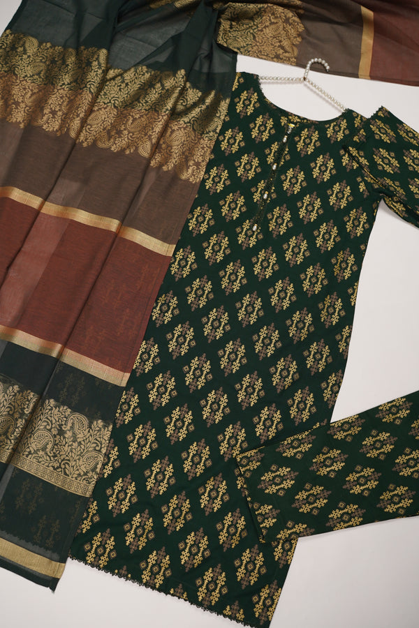 Rozi - Exclusive Khaddar Outfit with Multani Shawl - Ready to Wear - Warm Fabric PD138