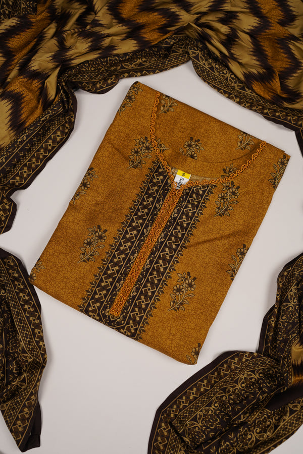 Rozi - Printed Linen Outfit With Shawl - Ready to Wear PD142