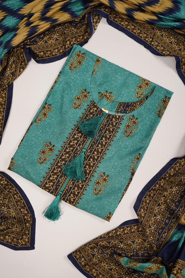 Rozi - Printed Linen Outfit With Shawl - Ready to Wear PD145
