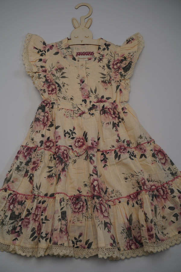 Floral Print Tiered Girls Lace Trim Dress (3-11 years)