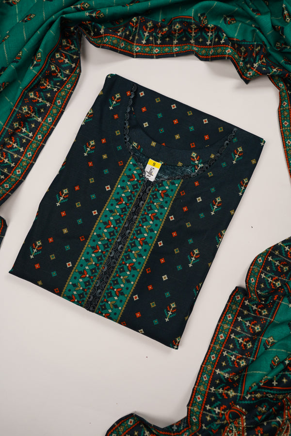 Rozi - Exclusive Khaddar Outfit with Shawl - Ready to Wear - PD186