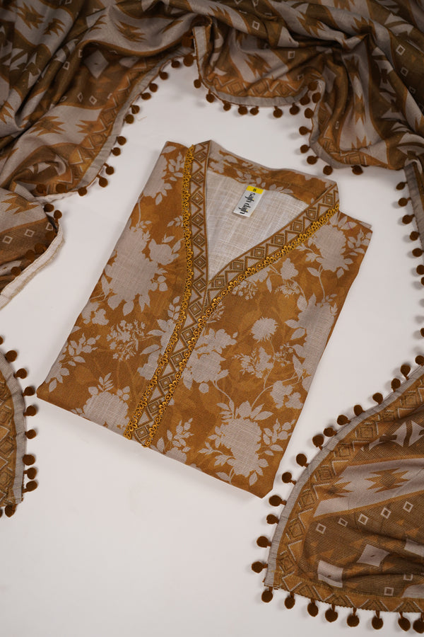 Rozi - Exclusive Khaddar Outfit with Shawl - Ready to Wear - PD190