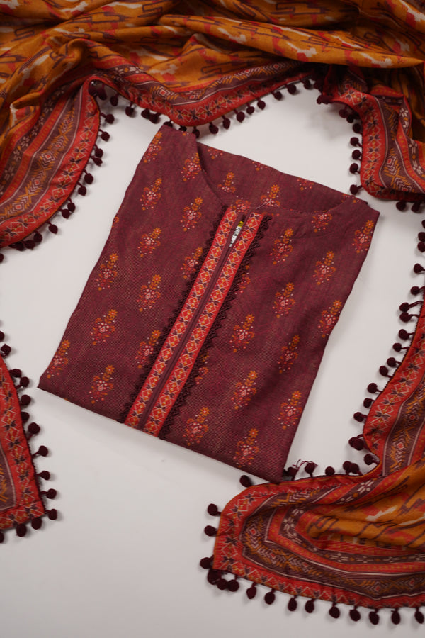 Rozi - Exclusive Khaddar Outfit with Shawl - Ready to Wear - PD191
