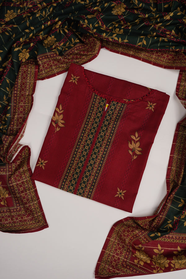 Rozi - Exclusive Khaddar Outfit with Shawl - Ready to Wear - PD187