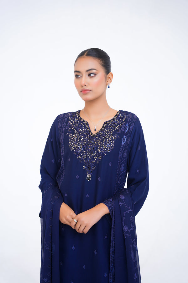 Husan e Jahan - Luxury Chiffon Outfit with Chiffon Dupatta And Plazzo - Ready to Wear - V1