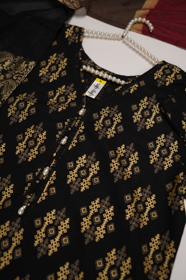 Rozi - Exclusive Khaddar Outfit with Multani Shawl - Ready to Wear - Warm Fabric PD136