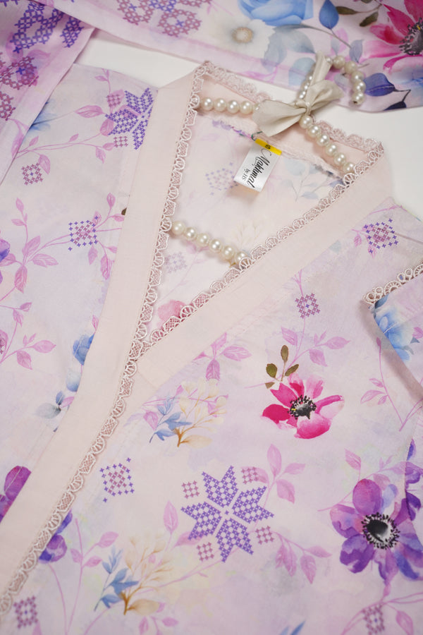 Rozi - Cambric Cotton  Outfit with Shawl - Ready to wear PKD009