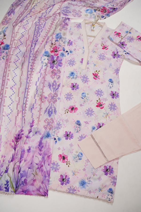 Rozi - Cambric Cotton  Outfit with Shawl - Ready to wear PKD009