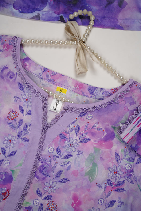 Rozi - Cambric Cotton  Outfit with Shawl - Ready to wear PKD010