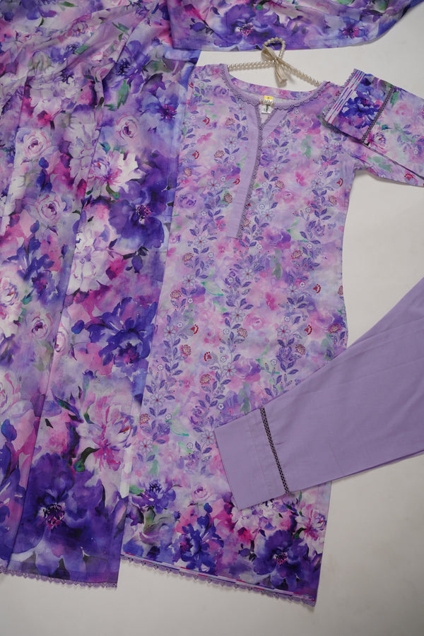 Rozi - Cambric Cotton  Outfit with Shawl - Ready to wear PKD010