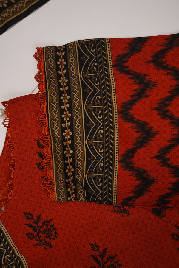 Rozi - Printed Linen  Outfit With Shawl  - Ready to Wear PD143