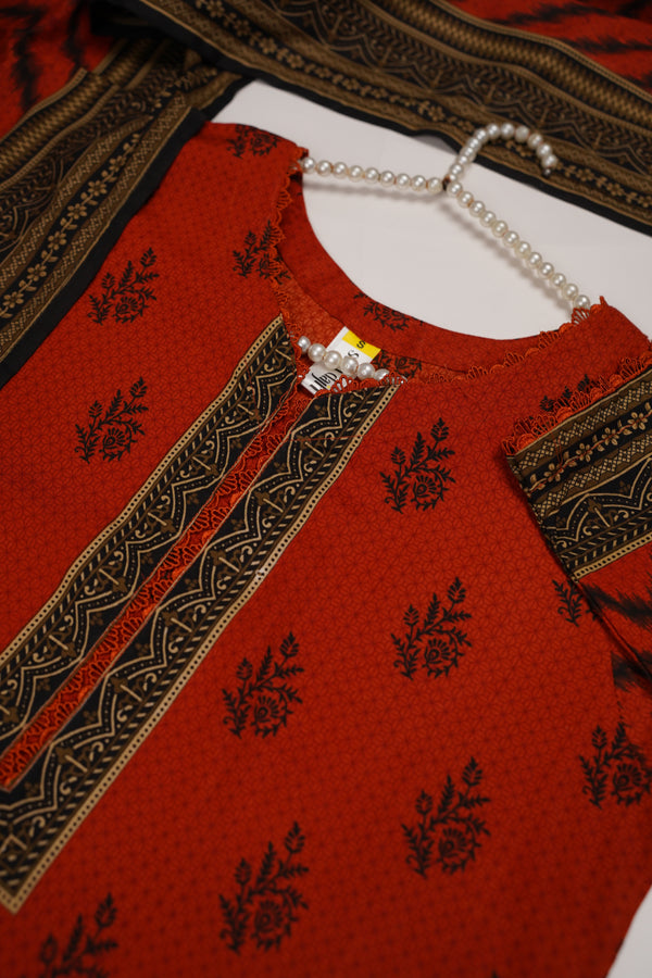 Rozi - Printed Linen  Outfit With Shawl  - Ready to Wear PD143