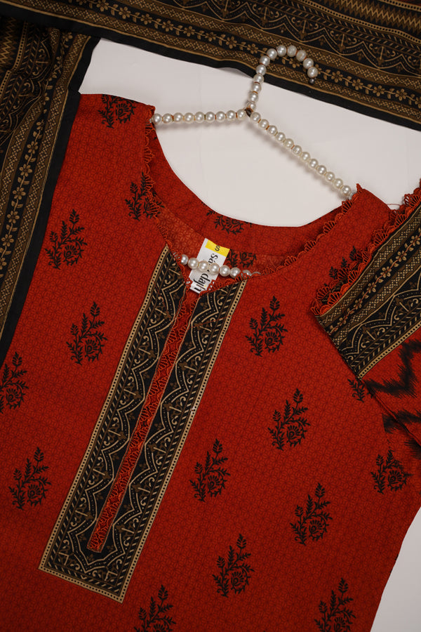 Rozi - Printed Linen  Outfit With Shawl  - Ready to Wear PD143