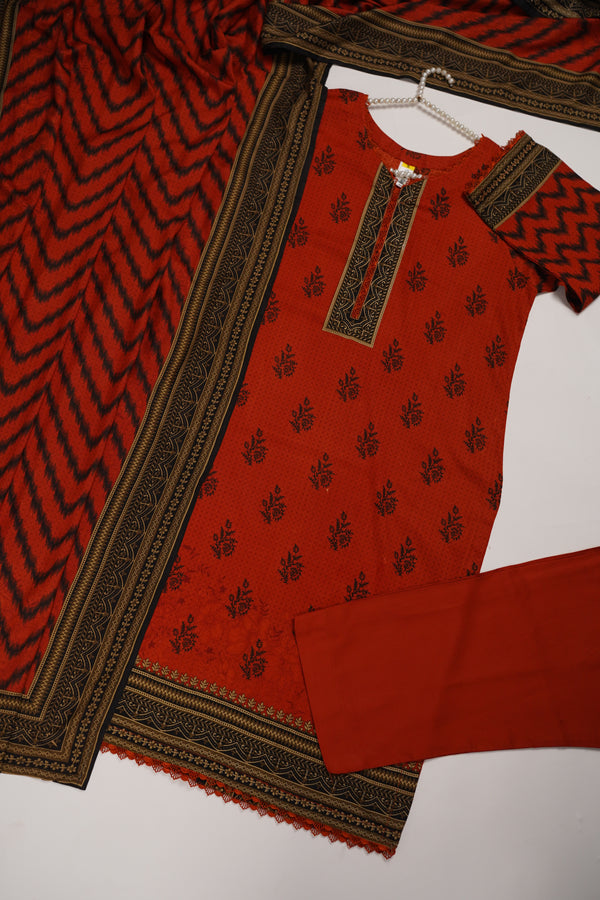 Rozi - Printed Linen  Outfit With Shawl  - Ready to Wear PD143