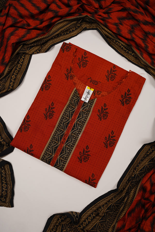 Rozi - Printed Linen  Outfit With Shawl  - Ready to Wear PD143