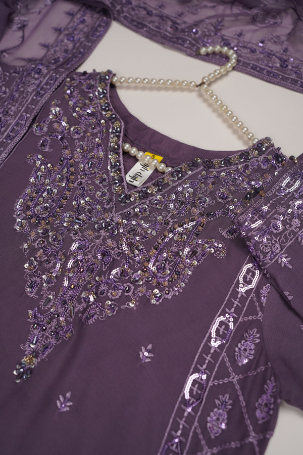Husan e Jahan - Luxury Chiffon Outfit with Chiffon Dupatta And Plazzo - Ready to Wear- HEJ-V6-D4