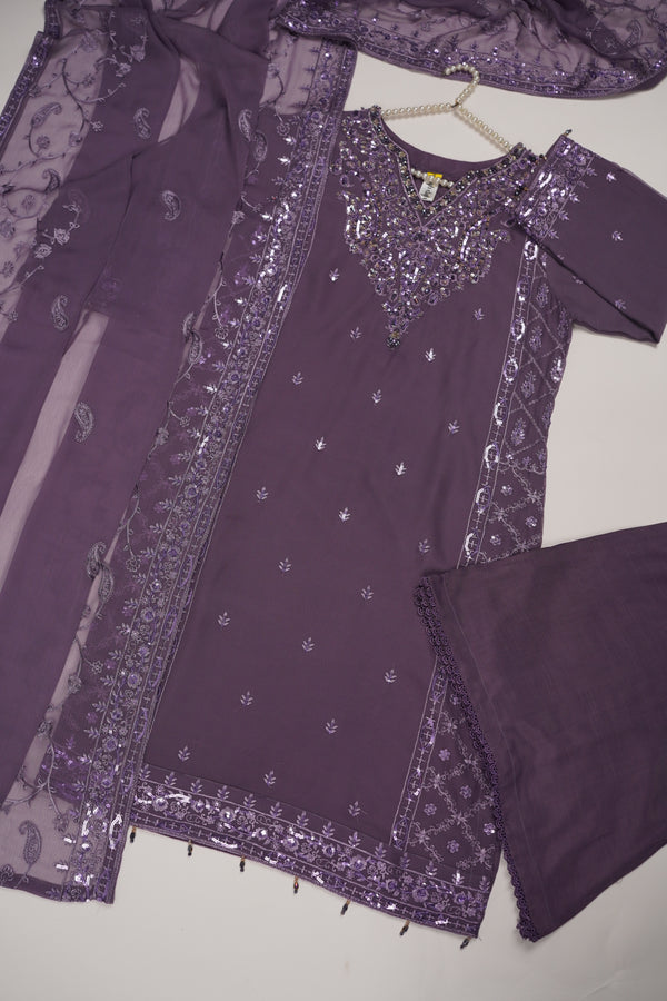 Husan e Jahan - Luxury Chiffon Outfit with Chiffon Dupatta And Plazzo - Ready to Wear- HEJ-V6-D4