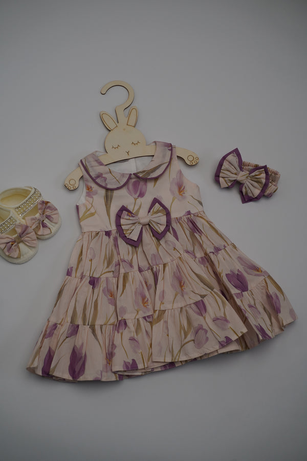 Floral Dress with Band and Shoes (New Born to 12 Months)