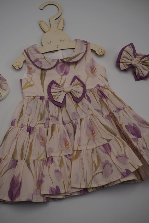 Floral Dress with Band and Shoes (New Born to 12 Months)