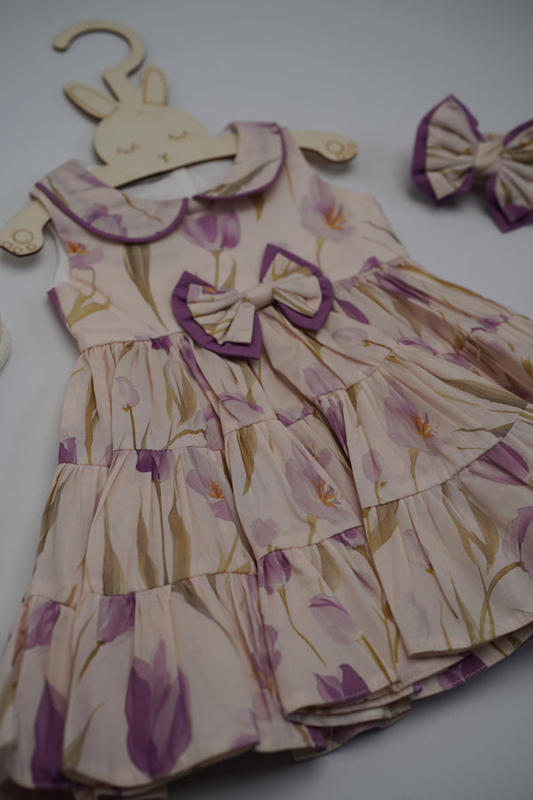 Floral Dress with Band and Shoes (New Born to 12 Months)