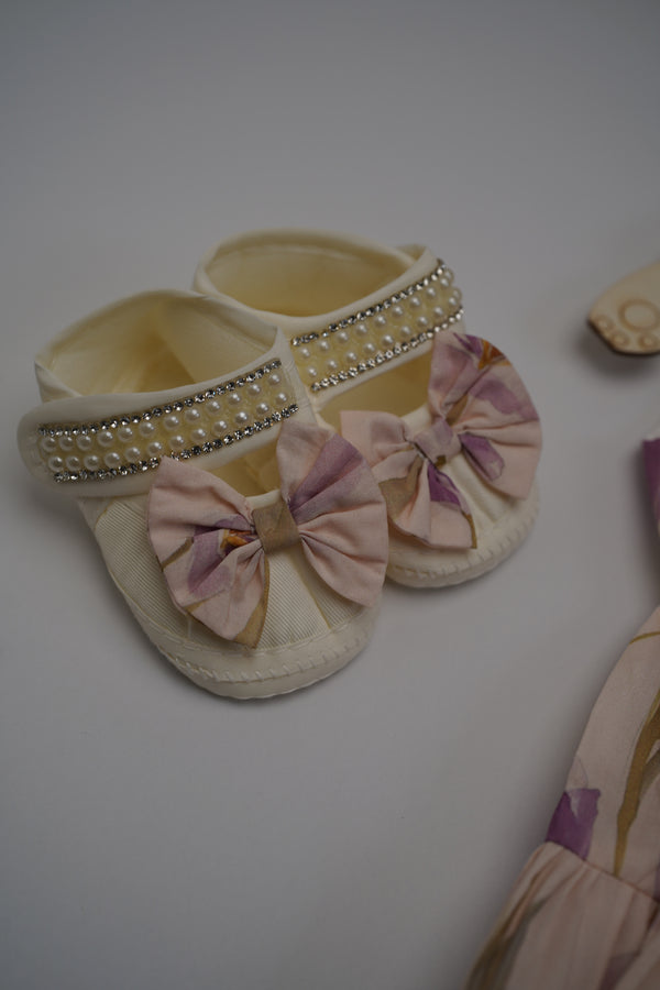 Floral Dress with Band and Shoes (New Born to 12 Months)