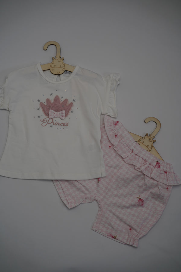 White and Pink Embroidered Short Set (3-18) Months
