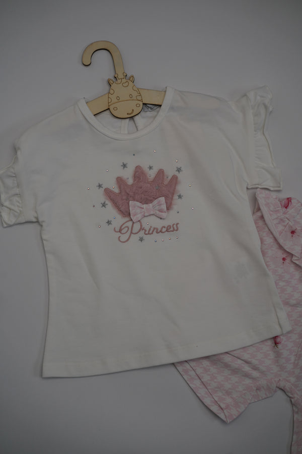White and Pink Embroidered Short Set (3-18) Months