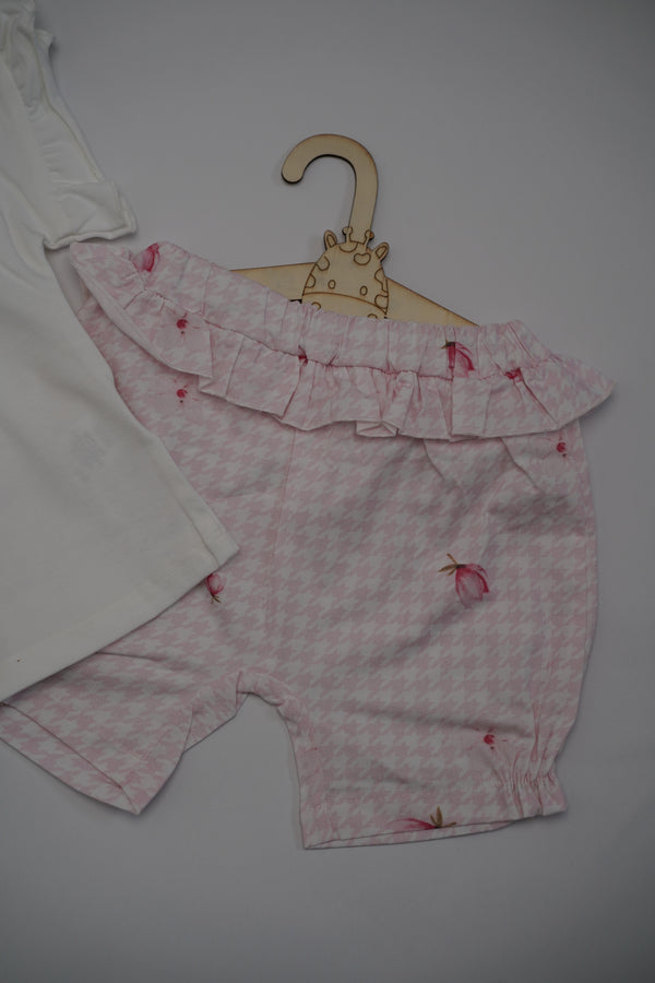 White and Pink Embroidered Short Set (3-18) Months