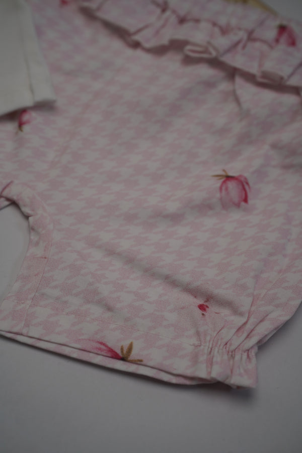 White and Pink Embroidered Short Set (3-18) Months