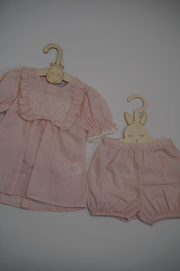 Dusky Pink Embroidered Short Set (3-12) Months