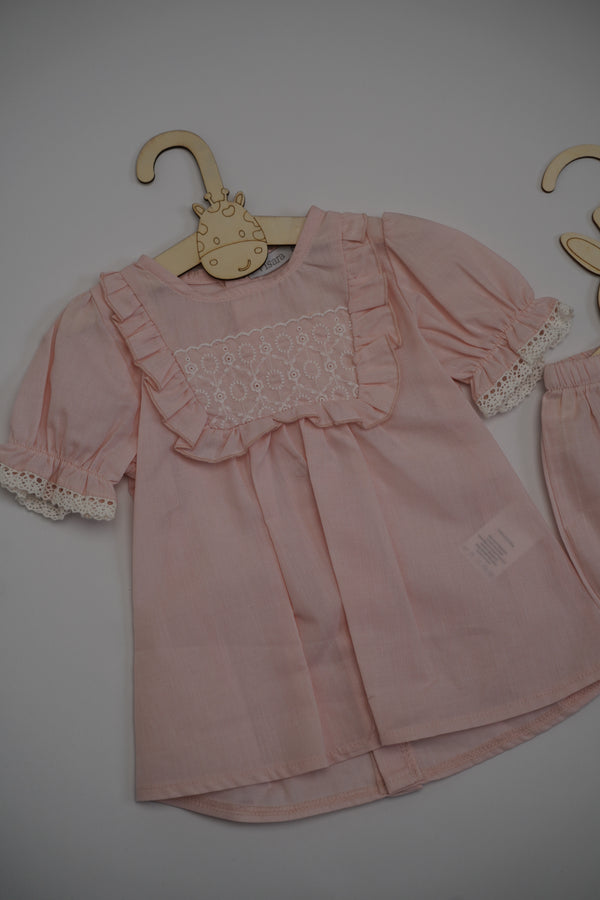 Dusky Pink Embroidered Short Set (3-12) Months
