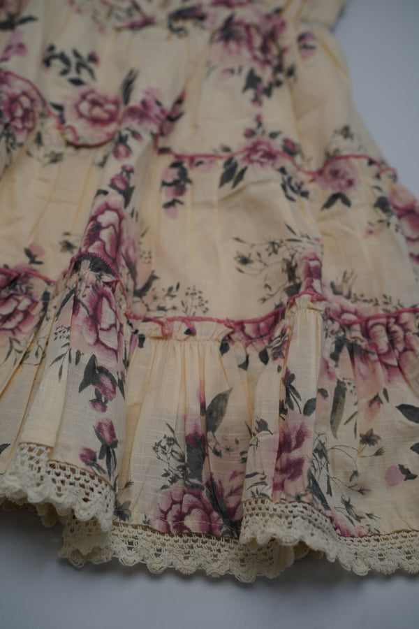 Floral Print Tiered Girls Lace Trim Dress (3-11 years)
