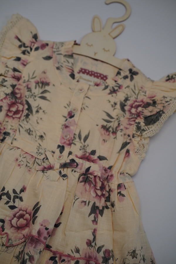 Floral Print Tiered Girls Lace Trim Dress (3-11 years)