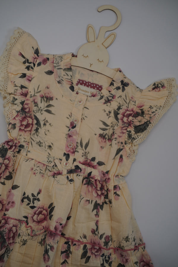 Floral Print Tiered Girls Lace Trim Dress (3-11 years)