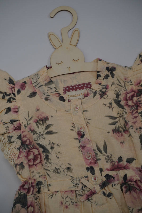 Floral Print Tiered Girls Lace Trim Dress (3-11 years)