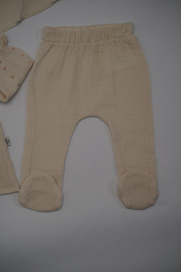 Baby Girls Five Piece Embossed Embroidered Bow Spanish Set with Hat & Mittens (NB)
