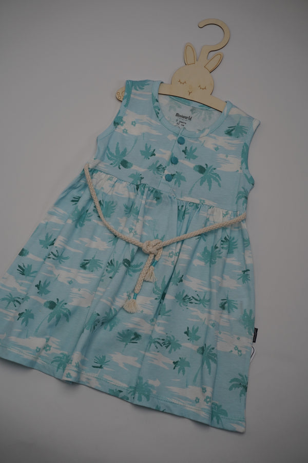 Girls Palm Tree Print Belted Beach Dress (3-6Y)