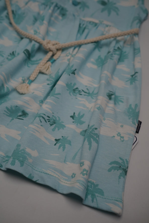 Girls Palm Tree Print Belted Beach Dress (3-6Y)