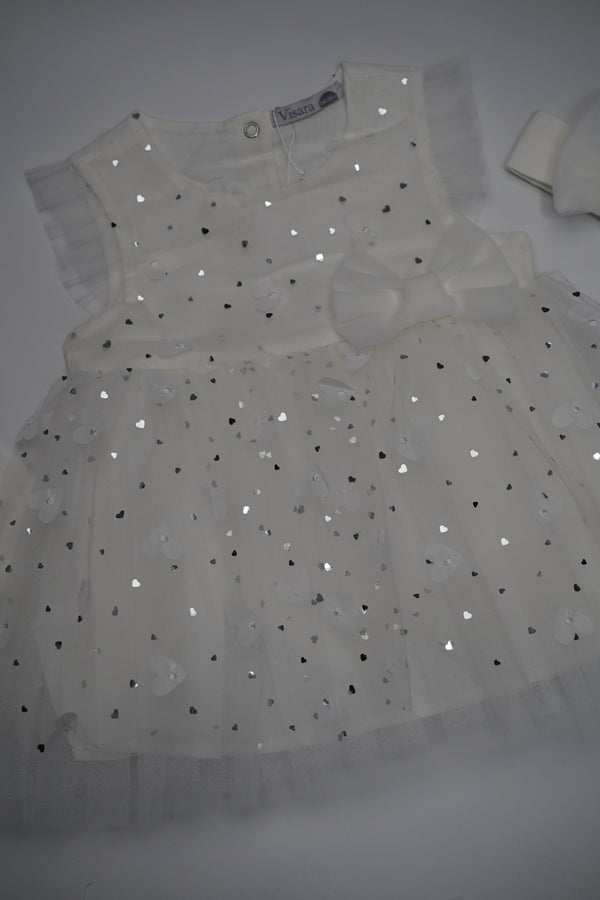 Formal White Embroidered Dress with Band and Shoes (6-Month to 3 Year) B004