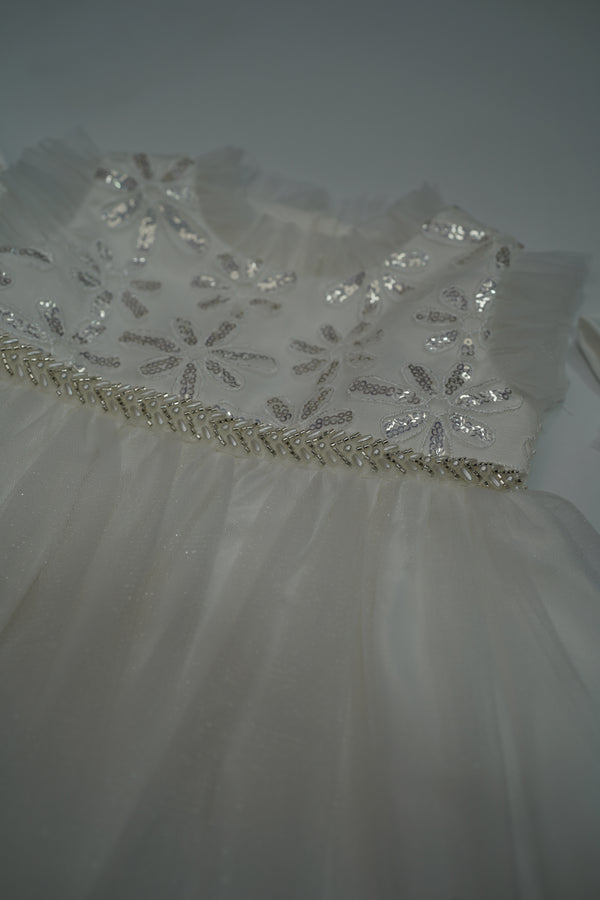 Formal White Embroidered Dress with Band and Shoes (New Born to 9 Month) B007