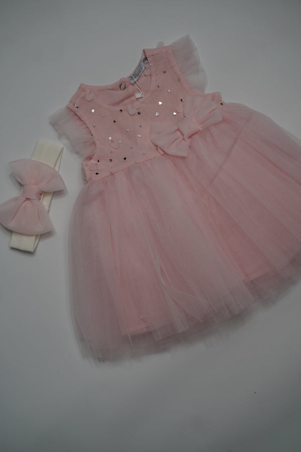 Formal Pink Embroidered Dress with Band (6-Month to 3 Year) B005