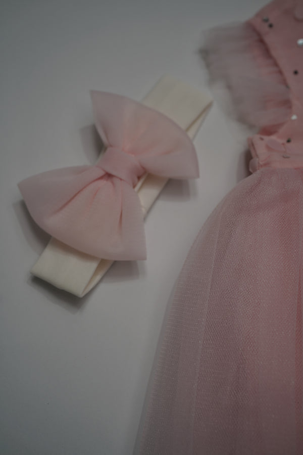 Formal Pink Embroidered Dress with Band (6-Month to 3 Year) B005