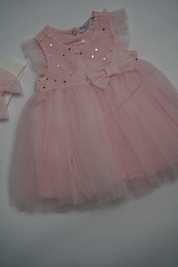 Formal Pink Embroidered Dress with Band (6-Month to 3 Year) B005
