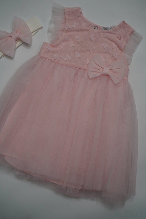 Formal Pink Embroidered Dress with Band (6 Month to 3 Year) B009