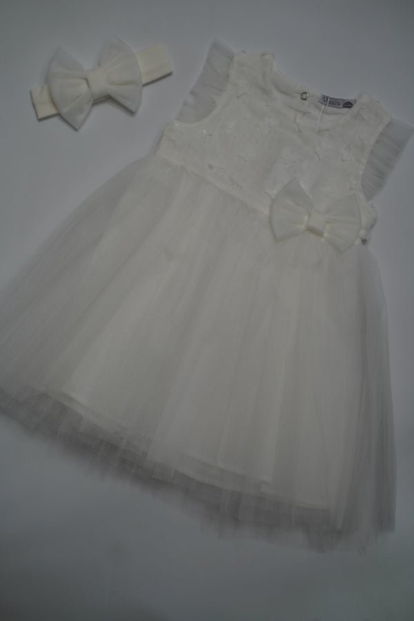 Formal White Embroidered Dress with Band (6 Month to 3 Year) B008