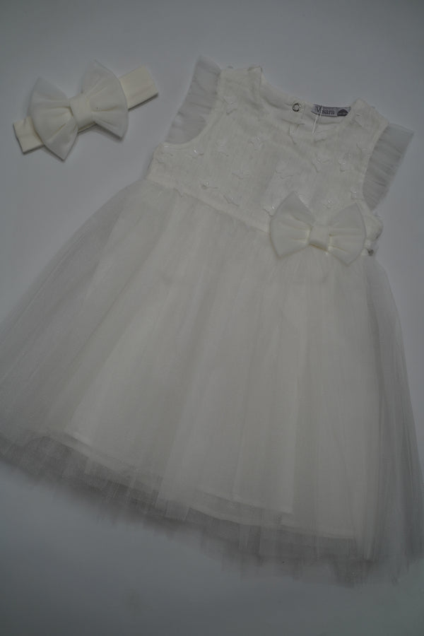 Formal White Embroidered Dress with Band (6 Month to 3 Year) B008