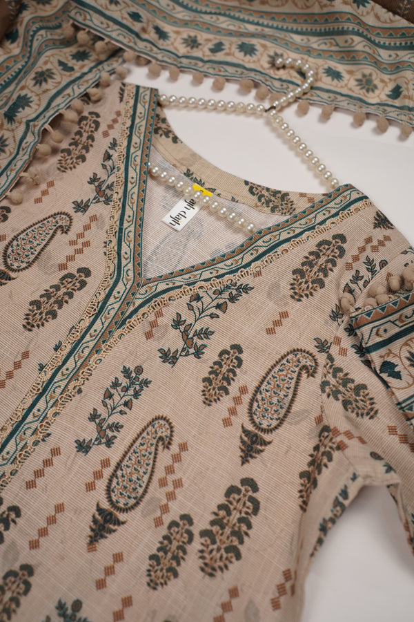 Rozi - Exclusive Khaddar Outfit with  Shawl - Ready to Wear - PD189