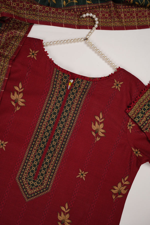 Rozi - Exclusive Khaddar Outfit with  Shawl - Ready to Wear - PD187